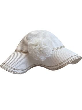 Gymboree Girls White Floppy Sun Hat Size 4T-5T Flower Wide Brim Beach Hat